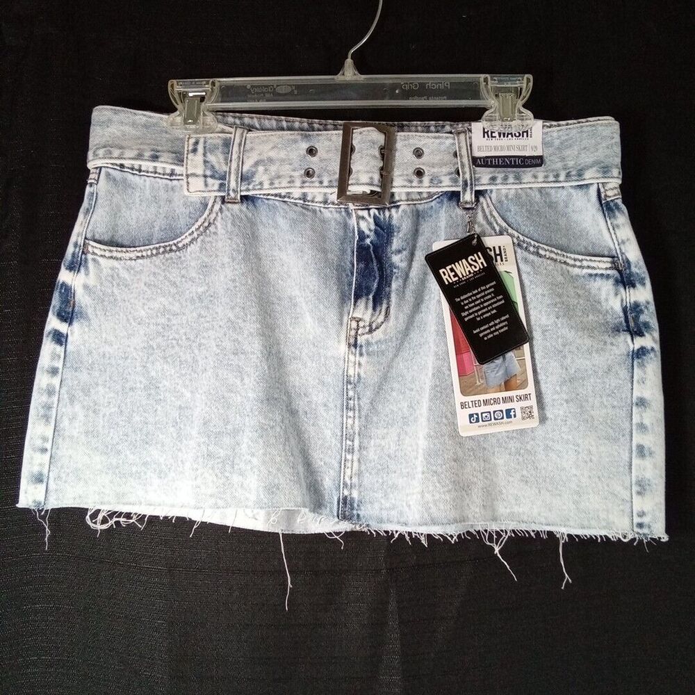 Rewash Size 9 Belted Micro Mini Shirt Authentic Demin‎ Two Button Zipper NWT
